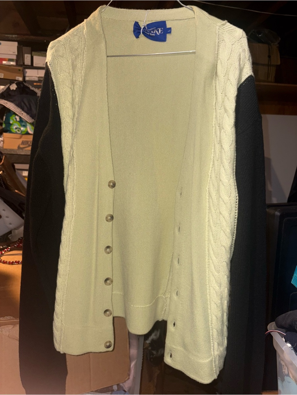 Awake NY Two-Tone Cable-Trim Cardigan - green & Black new size L unisex